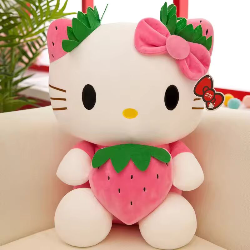 22cm Sanrio KT Cat Plush Toys Kawaii Strawberry KT Cat Plush Doll Home Decor Plushie Toy Girl Birthday Gift