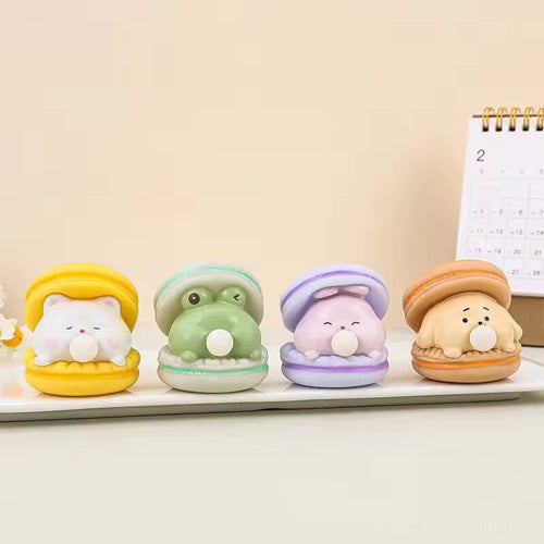 2Pcs Macaron Burger Blows Bubbles Office Stress Relief Ornaments Creative Cartoon Pinch Toys Children's Decompression Toys Gifts